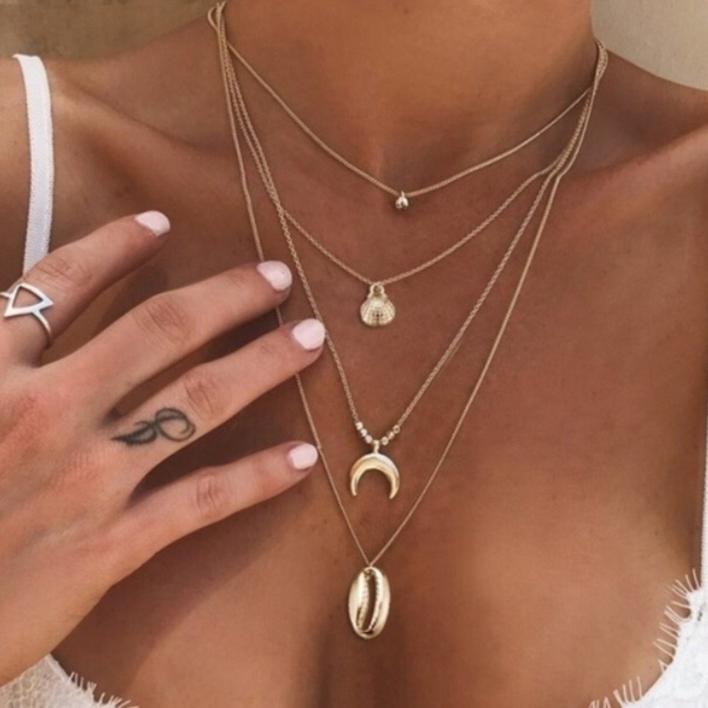 💕New! Boho dainty pendent multi layered necklace